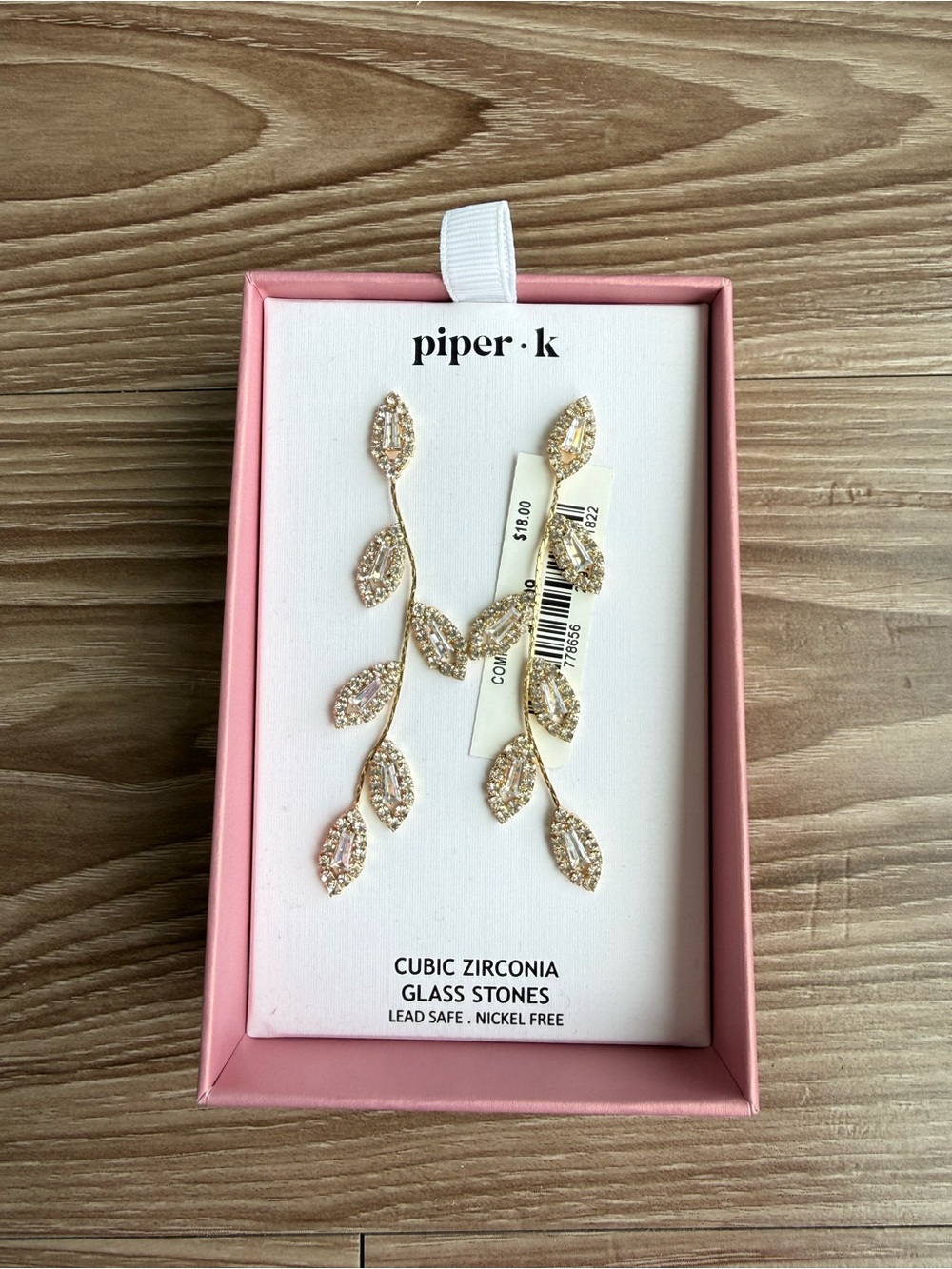 Piper•k Gold Leaf Branch Drop Earrings with Sparkling Stones